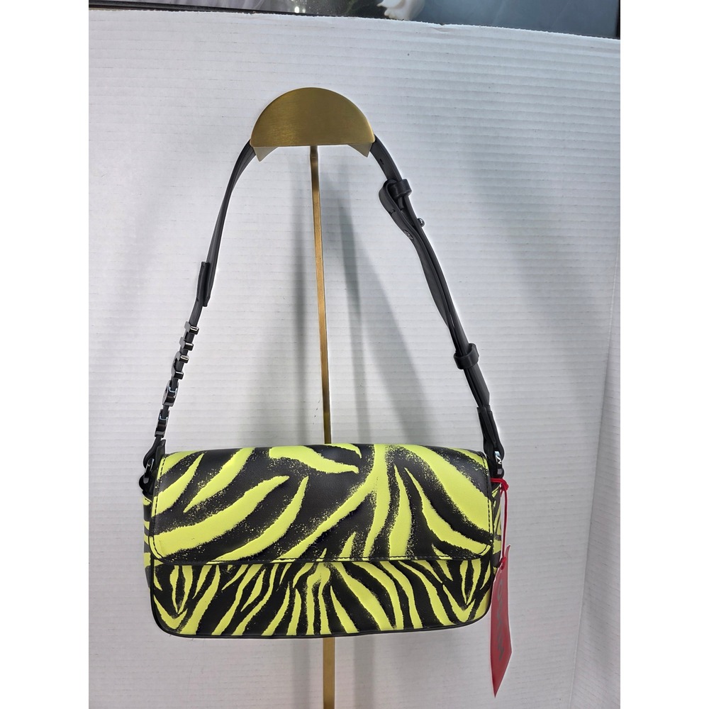HUGO BOSS Mel Baguette ZP Neon Zebra Print Leather Shoulder‎ Bag New With Tags